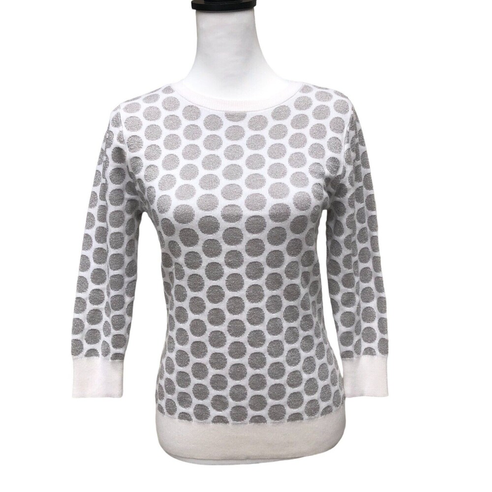 Nordstrom Halogen x Atlantic-Pacific White and‎ Silver Metallic Dot Sweater S